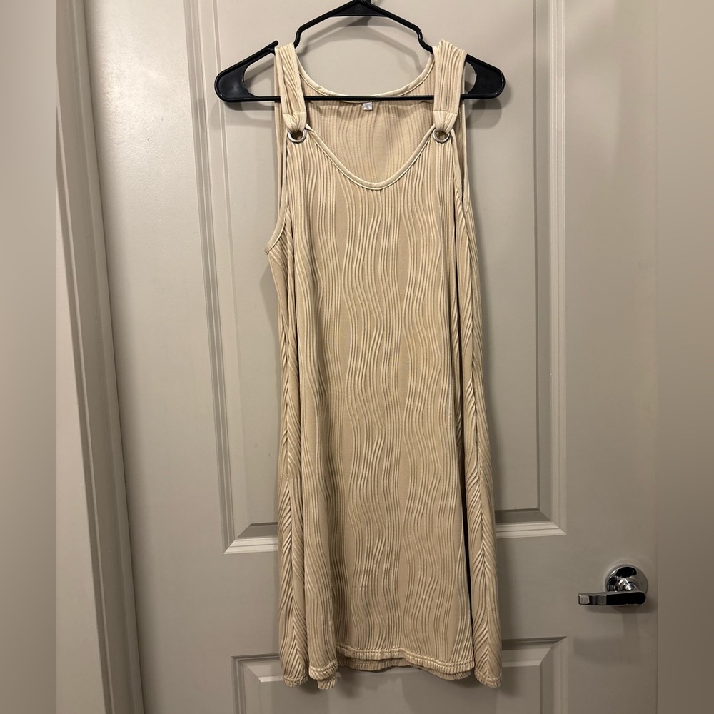 Vacation Sleeveless Tank Sun Dress Doubles as Swim Cover Up Tan Gold Size L - Picture 6 of 13